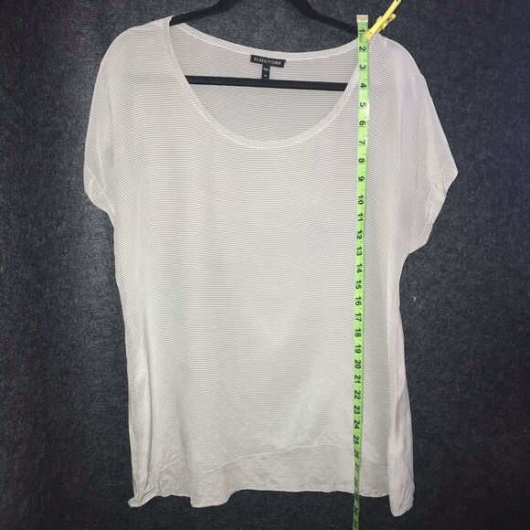 Eileen Fisher Womens Medium Top‎ Tan Stripe Short Sleeve 100% Silk Career Wear - Picture 9 of 10